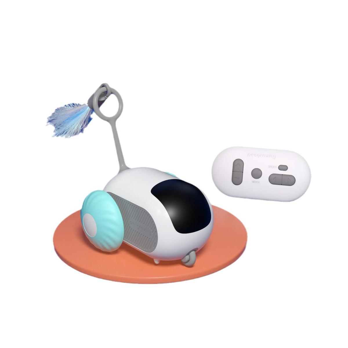 Self-driving cat teaser car with a trailing feather toy — photo 2