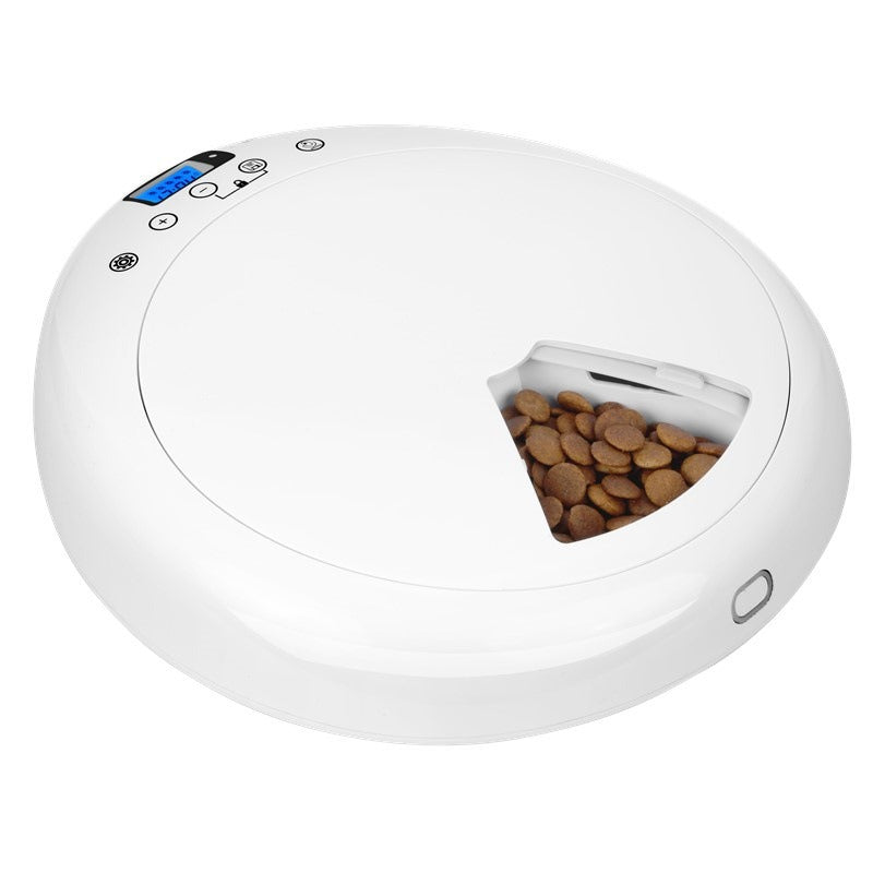 Six-meal automatic pet feeder with LED display and timer
