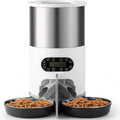 Double tray automatic pet feeder with stainless steel bowls