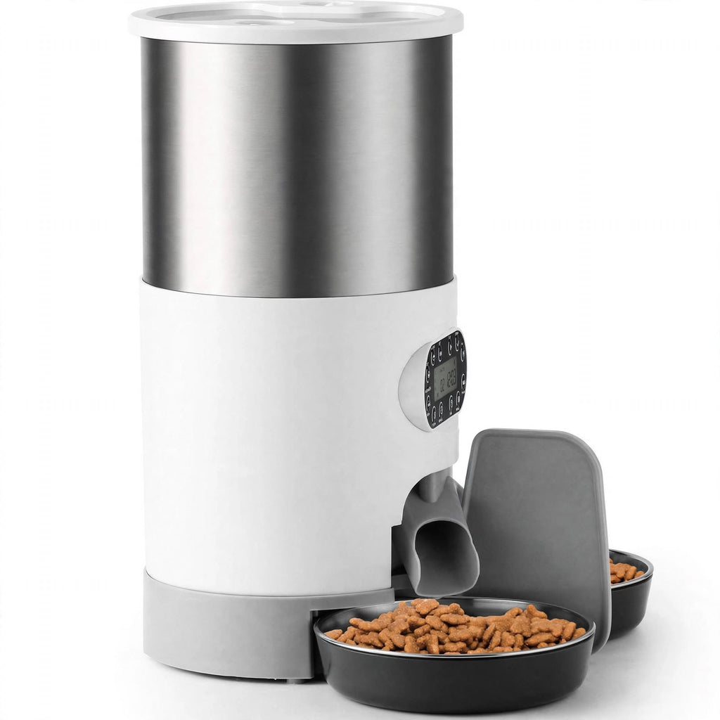 Double tray automatic pet feeder with stainless steel bowls — photo 4