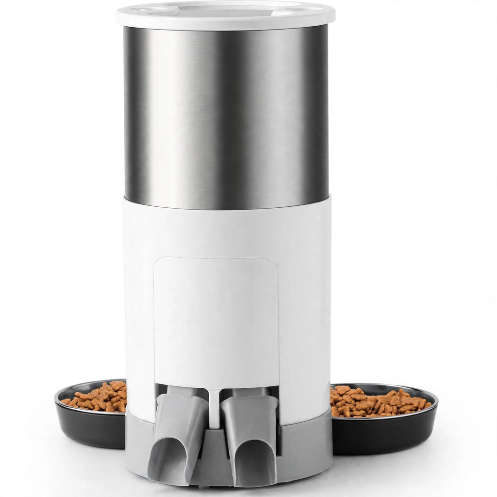 Double tray automatic pet feeder with stainless steel bowls — photo 6