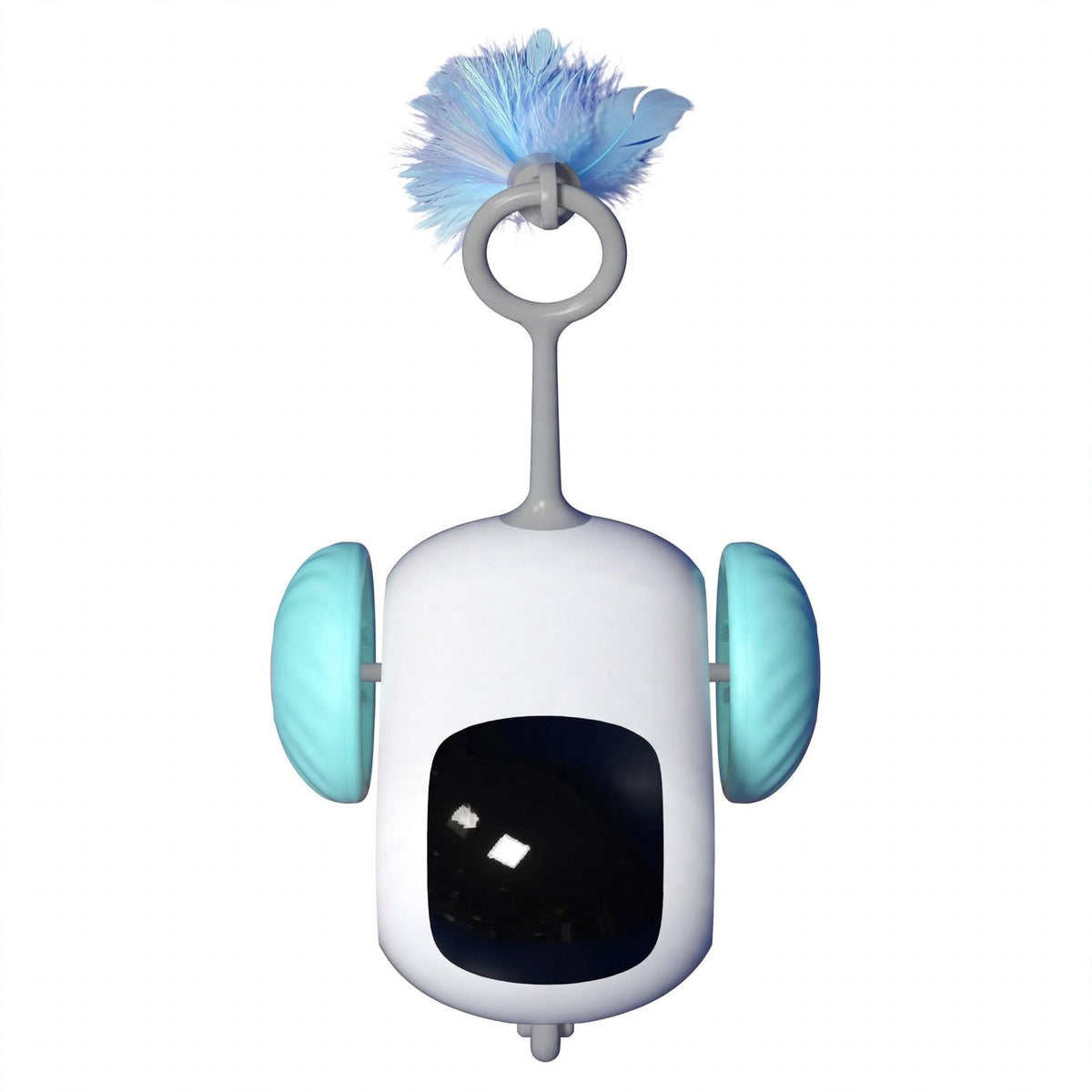 Self-driving cat teaser car with a trailing feather toy