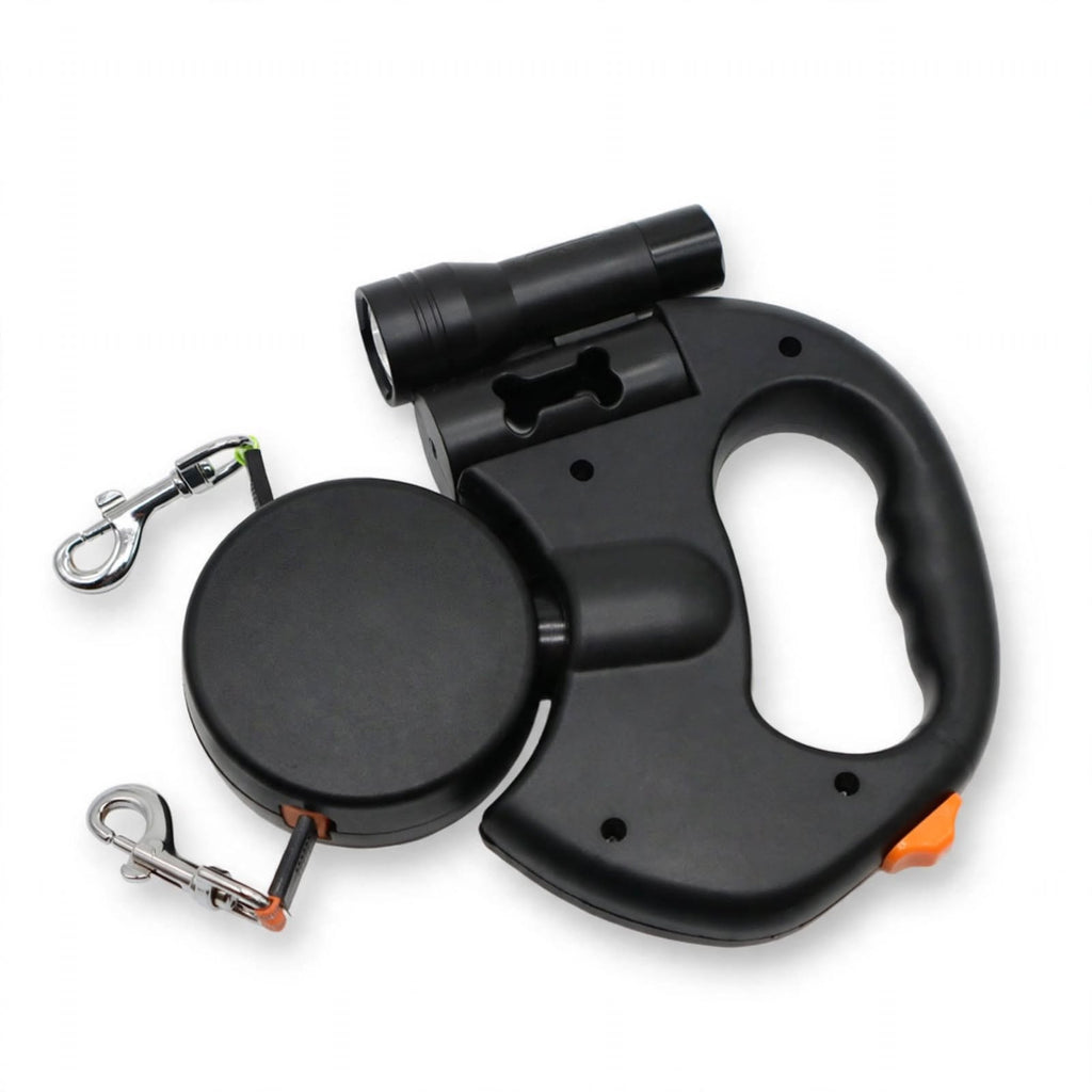 Dual retractable leash for walking two dogs from one handle